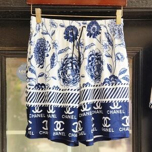 Navy and White Patterned  Shorts